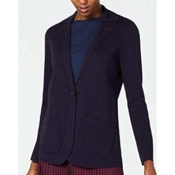 Eileen Fisher Jackets & Blazers - Eileen Fisher Blue Washable Merino Wool Notch Collar Knit Blazer Career Preppy M